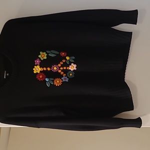 Minnie Rose cotton/cashmere floral peace crew large